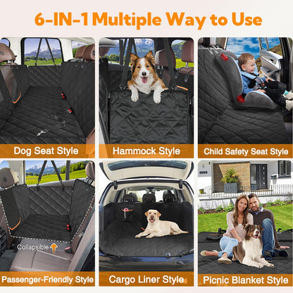 Dog Car Seat Cover for Back Seat, 100% Waterproof Dog Car Hammock with Mesh Window, Anti-Scratch Nonslip Durable Soft Pet Dog Seat Cover for Cars Trucks and SUV